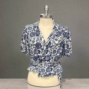 & OTHER STORIES Floral Bird Print Wrap‎ Top Size 4 Cropped